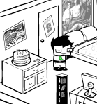 bed cake computer con_air fullres grayscale highlight_color jaggy_lines john_egbert native_source pastiche radicaldude42 sburb_logo solo sprite_mode starter_outfit