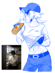  2026 alternate_hair beverage blackoutbruh bro casual fashion food fullres highlight_color image_manipulation monochrome profile rule63 solo sweat 