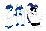  2024 cosplay crossover dragon_ball fullres haven highlight_color homestuck:_beyond_canon jaggy_lines lineart monochrome sitting sketch starter_outfit vriska_maryam-lalonde vriska_serket 