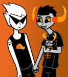  carrying dammek dirk_strider grubs gull_and_bull holding_hands homestuck_adventure_game shipping spacecadetomoly strong_outfit strong_tanktop tavros_nitram 
