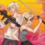  clouds dirk_strider gingerybiscuit rifle roxy_lalonde rule63 unbreakable_katana 