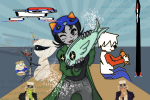  10k_member_celebration_event 2025 animestuck cat_hat clouds dave_strider fish fullres image_manipulation nepeta_leijon ocean red_baseball_tee sawtooth sitting sprite_mode squarewave starter_outfit stridersucks text wayward_vagabond wonk wut wv 