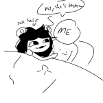 2017 aradia_megido bed boner fandom fullres grayscale jaggy_lines lineart lying monochrome no_shirt smoking steelcorridor text word_balloon