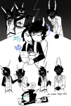  2018 ace_attorney ageswap ancestors bana blackrom blush comic crossover fullres galekh_xigisi gaming grayscale heart highlight_color hiveswap lying monochrome neophyte_redglare on_stomach redrom reverse_hug shipping silhouette spade starter_outfit tagora_gorjek text weasel_words word_balloon 