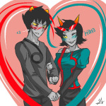  2013 adorabloodthirsty blush fashion fullres heart holding_hands jaggy_lines karkat_vantas lunaticjin no_glasses redrom seeing_terezi shipping terezi_pyrope text wonk 