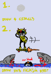 2014 animals dancestors dead fullres glasses_added jaggy_lines kankri_vantas midair mituna_captor ocean parody sailorbeefcake scribble_mode skateboard starter_outfit text