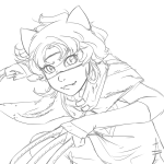 action_claws asherdashery godtier grayscale heart_aspect lineart monochrome nepeta_leijon rogue solo 