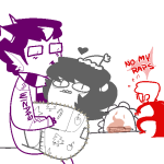  2012 back_angle bana blush dave_strider eridan_ampora fashion fire fullres godtier hat heart holidaystuck hug jaggy_lines karkat_vantas knight redrom shipping sickleback sitting text theme_coloring time_aspect 