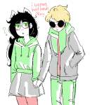  ? blush casual dave_strider dogtier fashion holding_hands jade_harley pixel redrom shipping spacetime striderswag winter 
