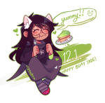  2019 blush cake crystalrina dogtier emoticon food fork fullres godtier jade_harley solo space_aspect text witch word_balloon 
