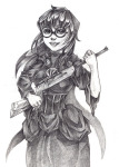  aspect_symbol au fictograph grayscale hunting_rifle jade_harley pencil solo space_aspect steampunk 