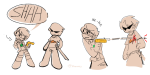 2026 blood comic dirk_strider fullres golden_guns grayscale highlight_color iamanpy impalement jake_english katana lineart monochrome profile pumpkin_patch redrom shipping sketch starter_outfit strife text word_balloon