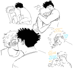  2024 blush conceptofjoy crying dirk_strider fullres grayscale hug jaggy_lines jane_crocker kiss kneeling lineart no_glasses portalship redrom shipping sitting sketch text transtuck 