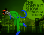  1s_th1s_you 2025 blush city crossover fullres glasses_added homestuck:_beyond_canon image_manipulation ineptlydrawnnep moon nepeta's_fanontinuum_suit nepeta_leijon night no_hat profile solo text the_tonight_show 