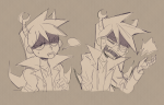  2018 banchagu deleted_source eyepatch fullres grayscale monochrome sketch solo sweat vriska_serket word_balloon 