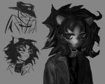  2026 art_dump blush crowbar felt fullres grayscale headshot inauguraldeath lineart monochrome nepeta_leijon no_hat starter_outfit 