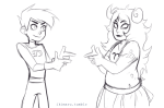 2015 aradia_megido crossover danny_phantom dead_aradia finger_guns fullres grayscale ikimaru sketch starter_outfit