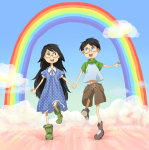  clouds holding_hands jade_harley john_egbert rainbow s-opal siblings:johnjade 