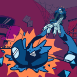  2023 8_ball artificial_limb eyepatch fluorite_octet fullres hive low_angle madzogonemad solo starter_outfit text vriska's_hive vriska_serket web 