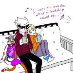  ask aspect_hoodie beverage coley-wog dark_hearts dirk_strider dreamself head_on_shoulder heart_aspect incest light_aspect lil_cal music_note my_little_pony redrom rose_lalonde shipping 