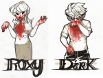  2012 blood dirk_strider fullres grayscale highlight_color miupoke monochrome nosebleed roxy_lalonde starter_outfit text 