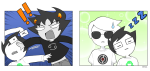  ! 2025 blush comic crying dave_strider fullres head_on_shoulder john_egbert karkat_vantas r_ch07 sleeping stars starter_outfit strife sweat text wonk 