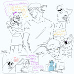  2023 body_modification bro comic computer conceptofjoy dave_strider lil_cal lineart rose_lalonde siblings:daverose smuppets text thought_balloon 