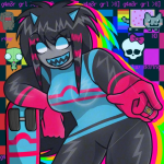2024 crossover dancestors domo dream_ghost emoticon fullres invader_zim latula_pyrope meme no_glasses nyan_cat skateboard skulls skyzahhak solo starter_outfit text