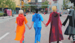  animated back_angle beta_kids breath_aspect caledbuttscratch city cosplay dave_strider dogtier godtier heir holding_hands jade_harley john_egbert knight light_aspect real_life rose_lalonde seer space_aspect time_aspect witch 