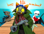  ! 10k_member_celebration_event 2025 animals biting blood cat_hat dave_strider fish fullres gore maggievamp nepeta_leijon ocean ohgodwhat red_baseball_tee sitting starter_outfit text thumbs_up wayward_vagabond wv 