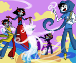  2011 aspect_powers au barefoot book breath_aspect calamityjane clouds eridan_ampora fashion fullres godtier heir john_egbert legislacerator_suit midair sollux_captor terezi_pyrope wand 