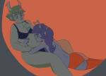 2014 blush chubstuck deleted_source fullres kanaya_maryam kiss no_glasses no_shirt on_stomach shipping sitting spidermoth tangysquish undergarments vriska_serket 