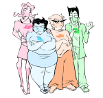  2024 alpha_kids arm_around_shoulder arms_crossed chubstuck dirk_strider fullres jaggy_lines jake_english jane_crocker obscenicon roxy_lalonde starter_outfit sweat transtuck 