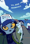 10k_member_celebration_event 2025 animals beverage clouds dave_strider dstrider fish fullres hat jaggy_lines nepeta_leijon ocean punstuck red_baseball_tee sitting starter_outfit sun tab text wayward_vagabond wv