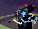  2024 aradia_megido aradiabot back_angle cat_hat equius_zahhak fullres hug lying melerbytes moon nepeta_leijon panel_redraw sleeping sollux_captor starter_outfit troll_lab word_balloon 