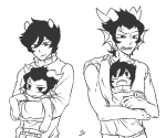 2014 ageswap cronus_ampora dancestors fullres grayscale jaggy_lines kankri_vantas lineart lunaticjin multiple_personas reverse_hug scars smoking starter_outfit