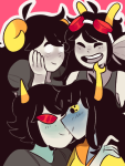  2018 aradia_megido blush broken_source dead_aradia feferi_peixes fullres g00pchii godtier hemocircle kiss light_aspect no_glasses profile redrom scourge_sisters shipping starter_outfit terezi_pyrope thief vriska_serket 