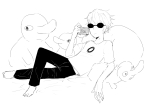  camera cookiearts dave_strider grayscale lineart smuppets solo starter_outfit 