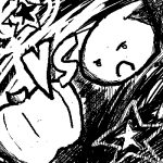   2011 cover_art fullres grayscale jaggy_lines jailbreak monochrome pumpkin solo spellbang stars text the_first_guy 