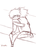 2013 back_angle chibi dirk_strider fullres hug ikimaru jake_english lineart monochrome pumpkin_patch redrom shipping sitting sketch
