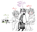  2024 blood_aspect blush caligvlasaqvarivm cat_hat crying eridan_ampora fullres godtier grayscale highlight_color knight lying multiple_personas nepeta_leijon sketch smiling_eridan starter_outfit text 