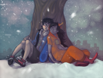  2011 bohoo city con_heir fullres godtier john's_winter_jacket john_egbert kitkaloid light_aspect night redrom shipping sitting thief trees vriska_serket winter 