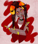  2018 allyebrianneart animal_ears body_modification damara_megido dancestors fullres scars smoking solo starter_outfit the_finger 