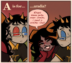  2025 2spooky aradia_megido blush body_modification comic crossover emoticon fashion freckles fullres glasses_added lolliudo pastiche scott_pilgrim shipping sollux_captor sweat text word_balloon 