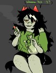  2023 blush drug_use fantroll freckles fullres kittypeb sitting smoking solo text word_balloon 