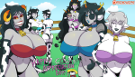  2016 ancestors animal_ears aradia_megido artificial_limb back_angle clouds eyepatch feferi_peixes fullres hat her_imperious_condescension jade_harley jane_crocker john_egbert nsfw_source planetofjunk rose_lalonde text undergarments vriska_serket 