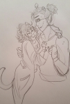  2017 alternate_hair blush equius_zahhak fullres grayscale hug meowrails monochrome nepeta_leijon no_hat palerom princesspeepo profile shipping sketch starter_outfit sweat 