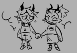 2025 fantroll fullres grayscale headphones hiveswap holding_hands lineart monochrome no_glasses sketch starter_outfit unnamed_character vikary401 word_balloon