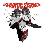  2023 casual fashion fullres huneye66842 monochrome no_glasses redrom scourge_sisters shipping sitting terezi_pyrope text vriska_serket word_balloon 