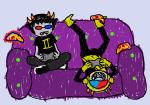  2014 captors couch dancestors food fullres gaming jaggy_lines mituna_captor psionics sailorbeefcake scribble_mode sitting sollux_captor upside_down 